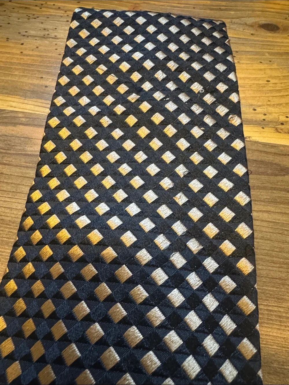Brioni Black and Gold Lattice Silk Tie